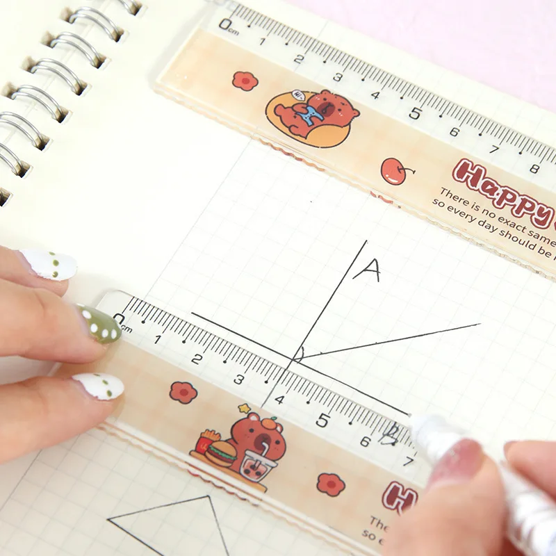 Regla de Capybara de dibujos animados, transportador recto, herramientas de medición portátiles multifuncionales, suministros escolares y de oficina para estudiantes