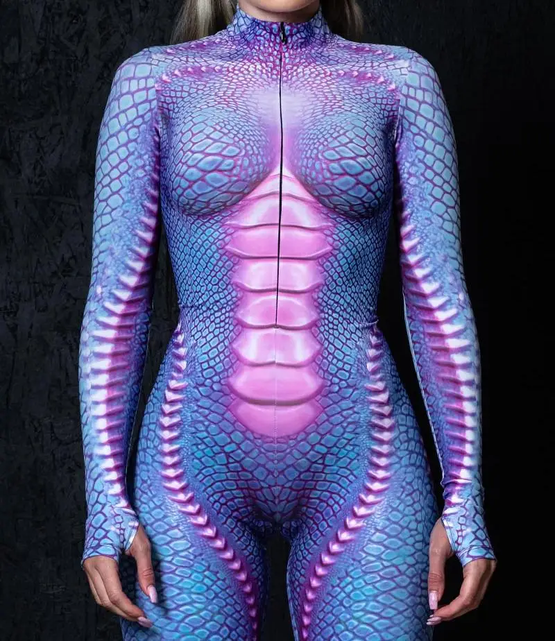 Halloween Damen Cyberpunk Roter Pfauenfeder-Jumpsuit Party Rollenspiel Steampunk Halloween Festtagskostüm Stretch-Bodysuit – Detail 10