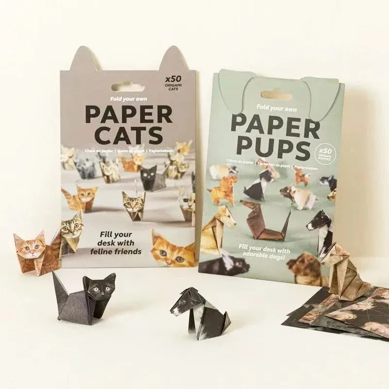 50pcs DIY Paper Cats DIY Origami Paper to Fold Cute Cat Figures Handmade DIY Paper Dinosaur Fun Art Craft Folding Animal Set