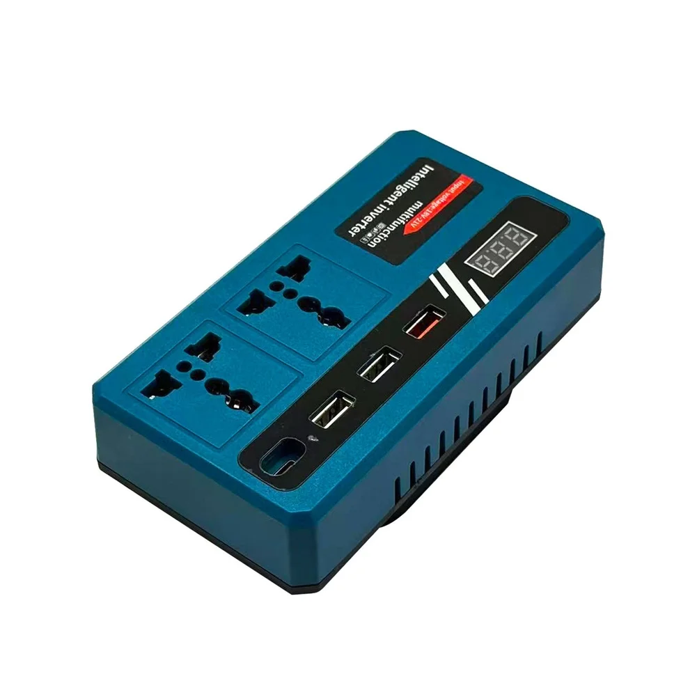 1pc Dual Port Foot Lithium Battery Converter Intelligent Inverter 18V-21V DC To 220V AC Power With Voltage Indicator