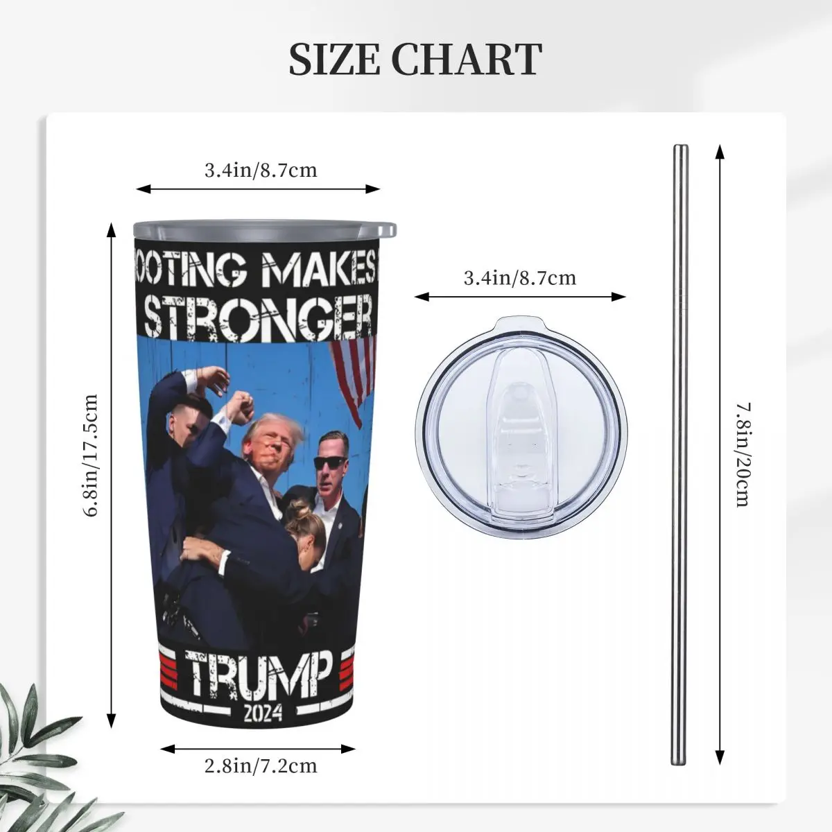 2024 Support Trump President 20oz Tumbler Stainless Steel Vacuum Insulated Shooting Makes Me Stronger Travel Mug With Straw