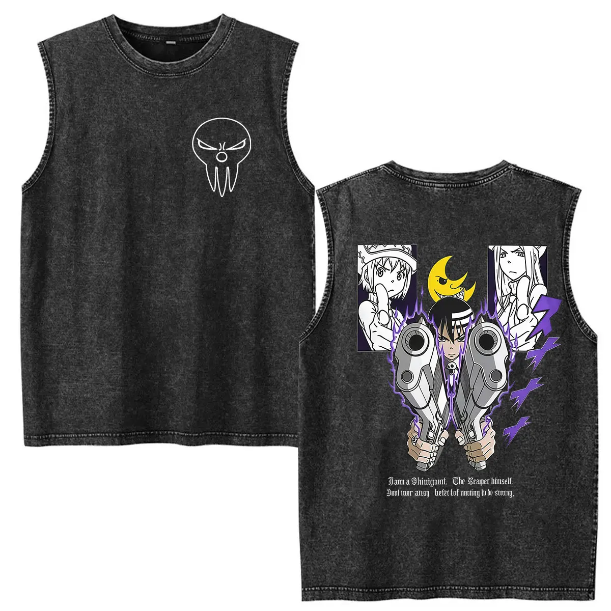 Japanese Anime Soul Eater Death The Kid Washed Vest T-Shirts Men's Women Vintage Tank Top Oversized Fashion T Shirts Streetwear