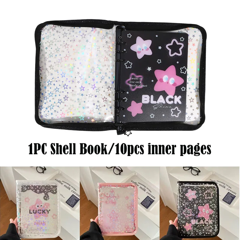 Quaderno A5 a fogli mobili a 6 fori con cerniera e bordo Album fotografico Guka idol Piccola carta 1 PC Shell Book o 10 pagine interne