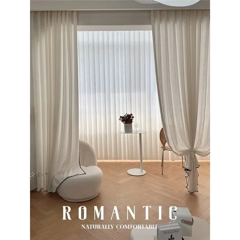 

French Flower Diamond Yarn Luxury Curtains for Living Dining Room Chenille Bedroom White Tulle Modern Solid Color Window Screen