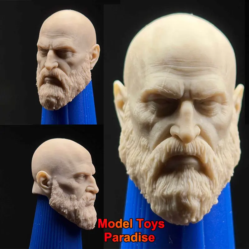 

Unpainted DIY 1/12 Scale Men Soldier Kratos White Model Head Spartan War God Head Sculpt Fit 6inch Action Figure Body