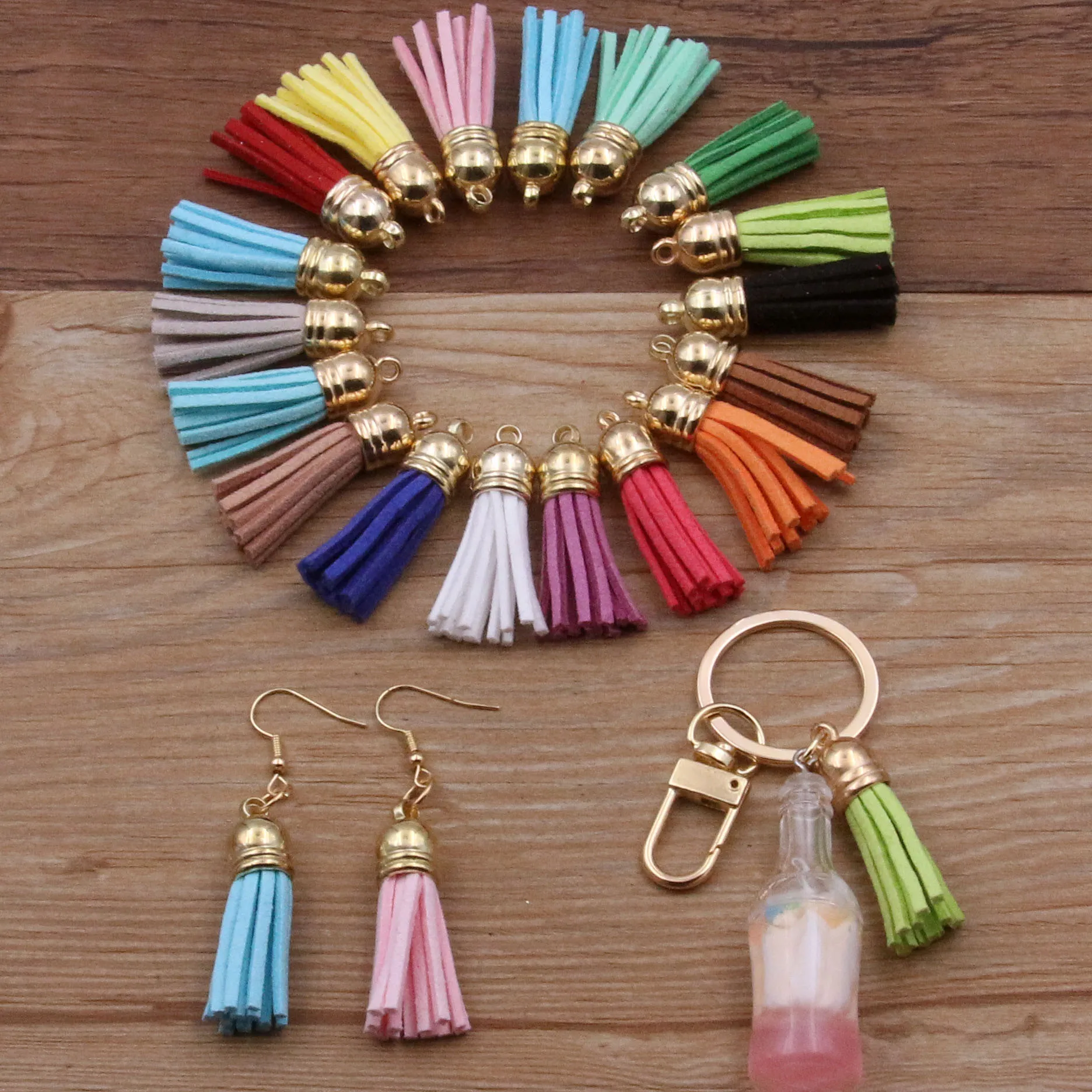 

10Pcs 38mm 25 Color Gold Suede Faux Leather Tassel For Keychain Cellphone Straps Jewelry Summer DIY Pendant Charms Finding