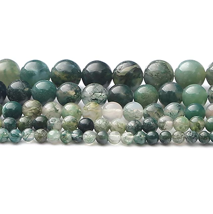 

Natural Stone Green Moss Agate Beads Round Genuine Stone Beading Loose Gemstone For DIY Bracelet Necklace Earring Accessories