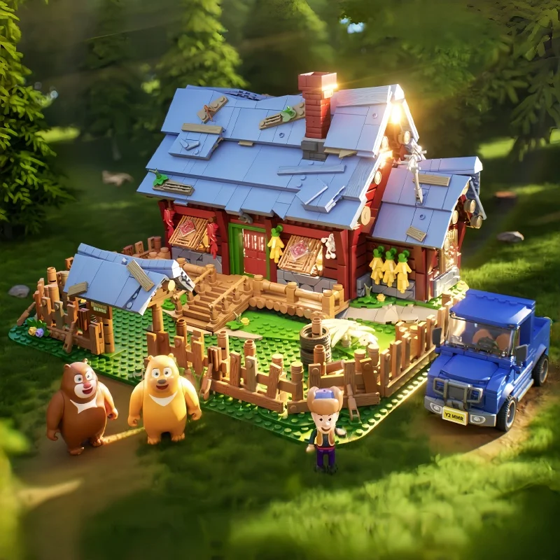 Booni Bear Forest Wooden House Building Blocks, Small Particle Street Scene Children's Assembly Toy Model Ornament Gift
