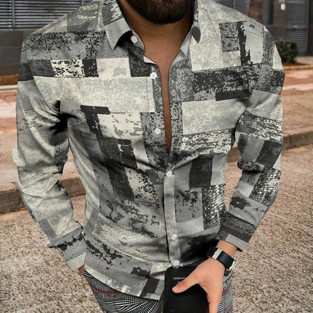 Camisa floral masculina de abotoar, camisa masculina de lapela, tops confortáveis, blusa respirável, roupa casual, elegante