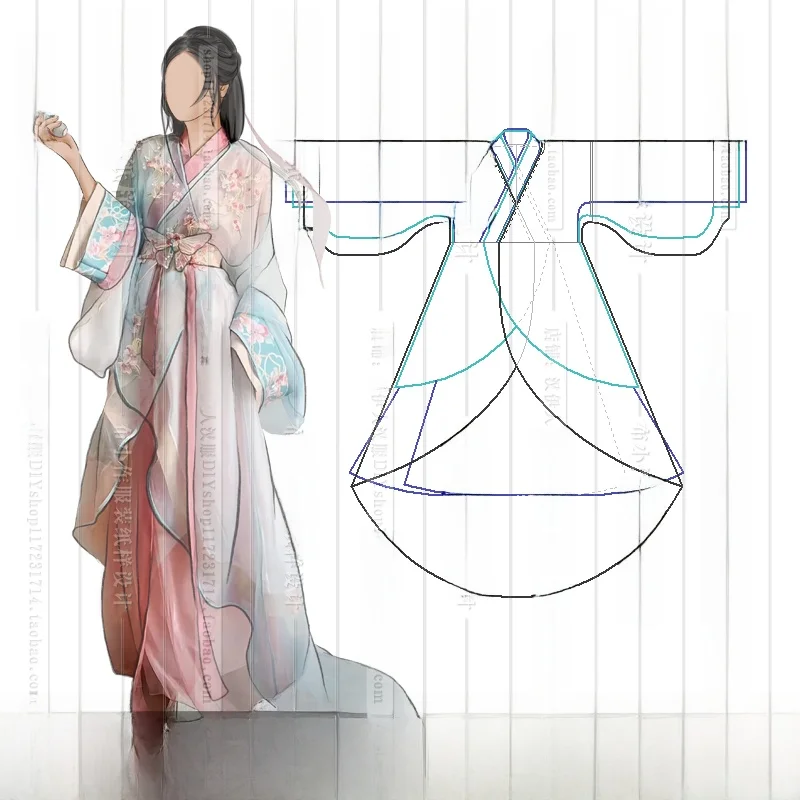 

Ручной работы Hanfu, прямой хвост, дра, бумажный узор, реальный предмет, набор инструментов для шитья своими руками, традиционная китайская одежда