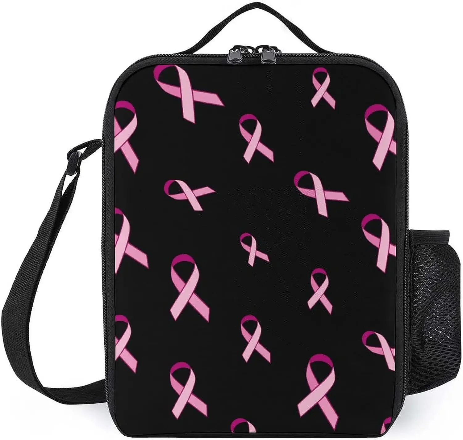 

Pink Ribbon Breast Cancer Awareness Lunch Bag Insulated Leakproof Cooler Tote Cute Box for Work Picnic Camping with Adjustable