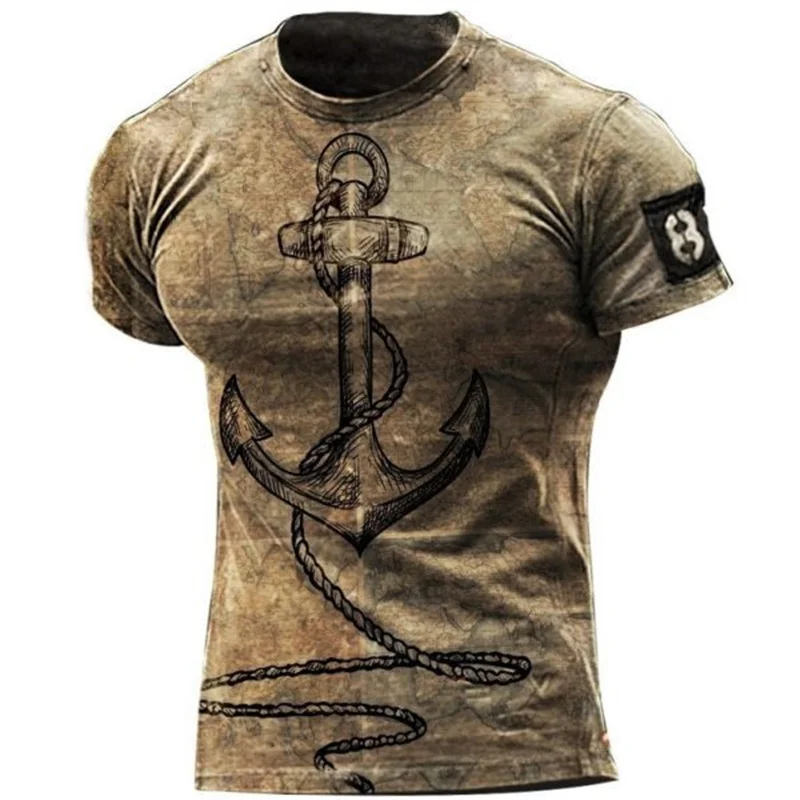 Kotwica żeglarska 3D T-shirt z nadrukiem Oversize mężczyźni kobiety w stylu Vintage z krótkim rękawem koszulki w stylu Casual lato cały mecz z