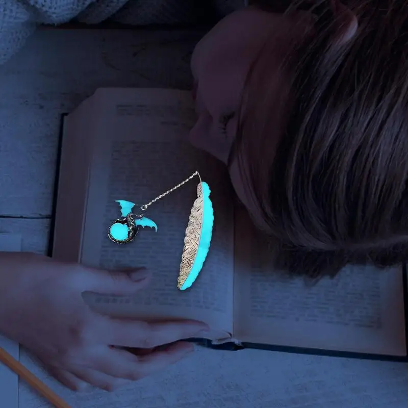 Glow In The Dark Bookmark Luminous Book Marker Creative Feather Dragon Book Page School Office Stationery Boy Girl Gift