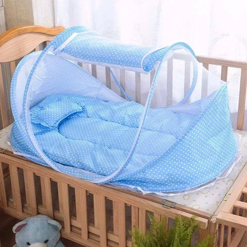 Folding Baby Mosquito Nets Portable Baby Bedding Crib Netting High Density Grids Tent for Summer Free Install Sleeping Basket