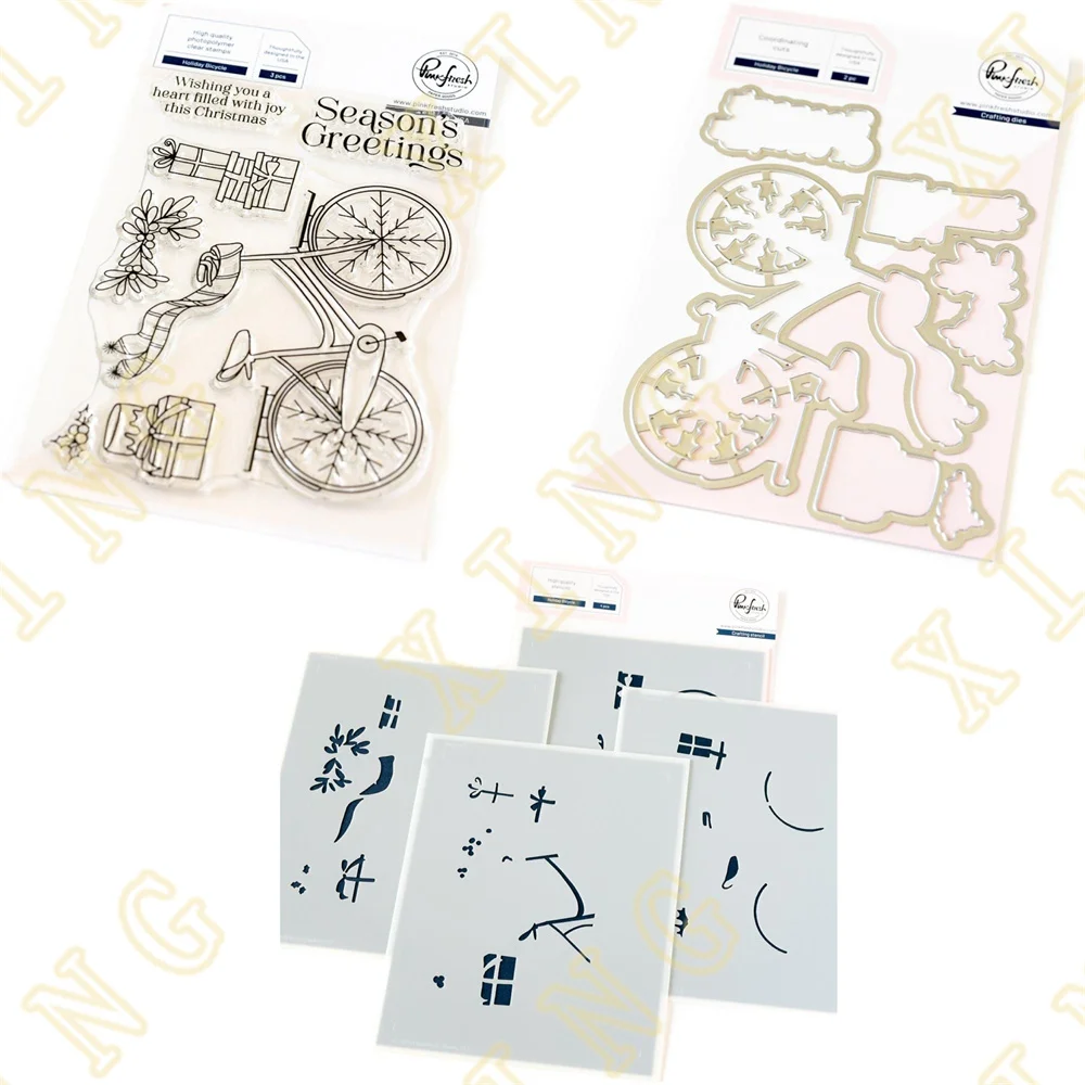 

Festive Holiday Bicycle Metal Cutting Dies Stamps Stencil Hot Foil Scrapbook Embossed Paper Card Album Craft Template Cut Die