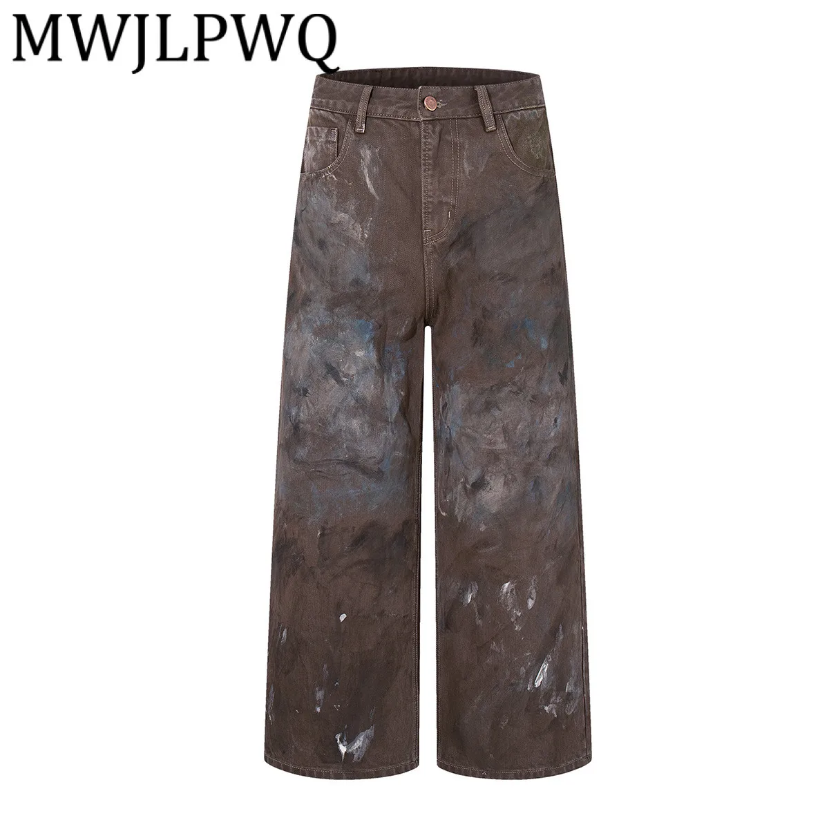 

MWJLPWQ American Street Style Men's Painted Graffiti Dirty Dye Jeans High Street Niched Male Casual Wide-Leg Pant 2025 New 21411