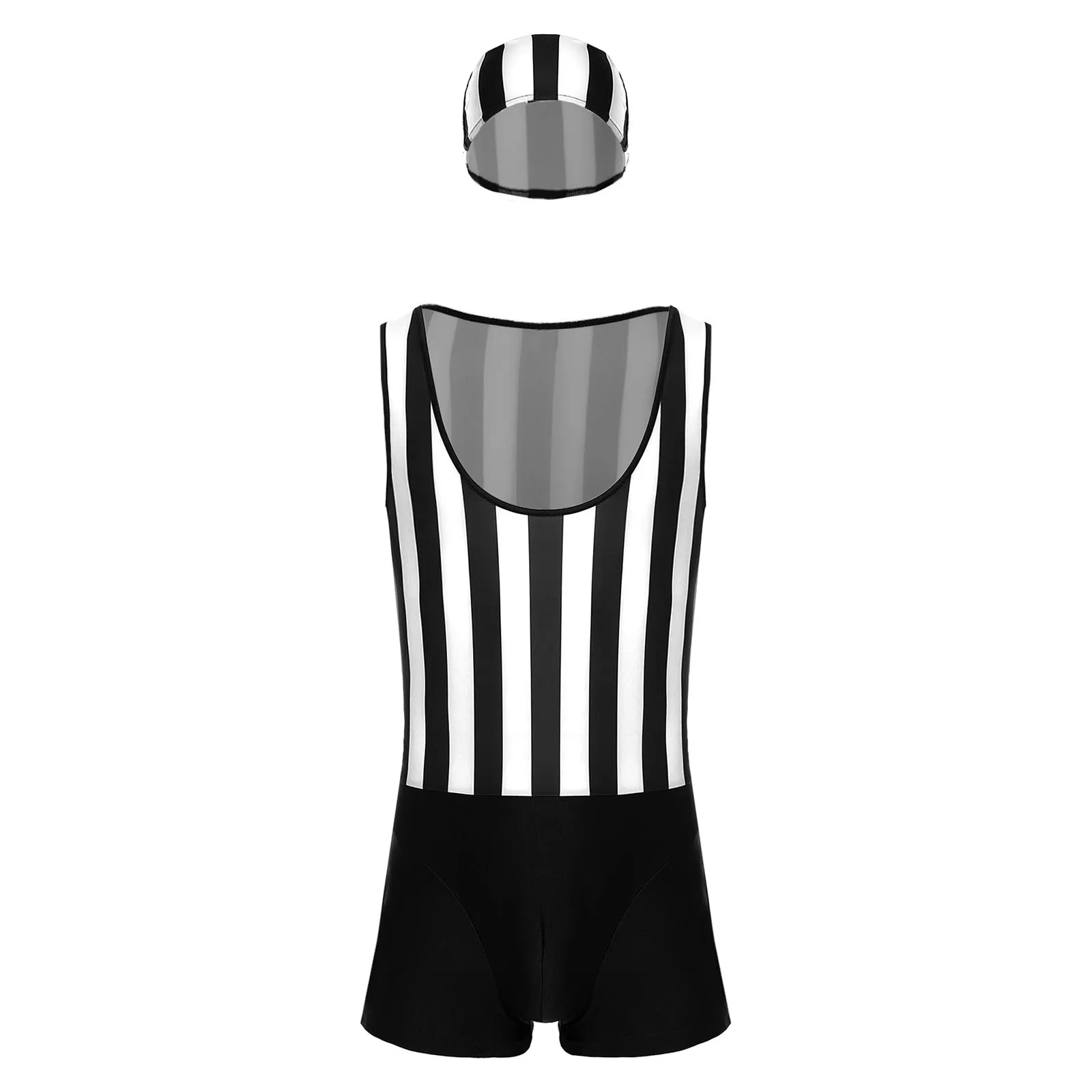 Men Sleeveless Striped Quick-dry Bodysuit swimsuit with Swim Cap Swimwear rash guard wetsuit Beach Pool diving Bathing Suit