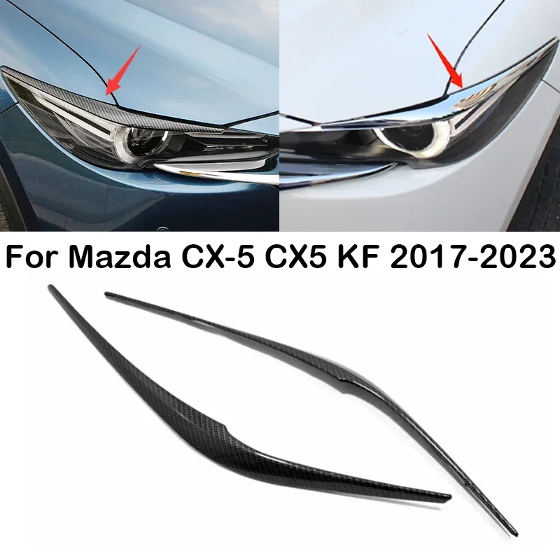 

New！ Carbon Fiber ABS Car Headlight Eyebrow Cover Trim Head Lamp Eyelid Strip Exterior Accessories For Mazda CX-5 CX5 KF 2017-20