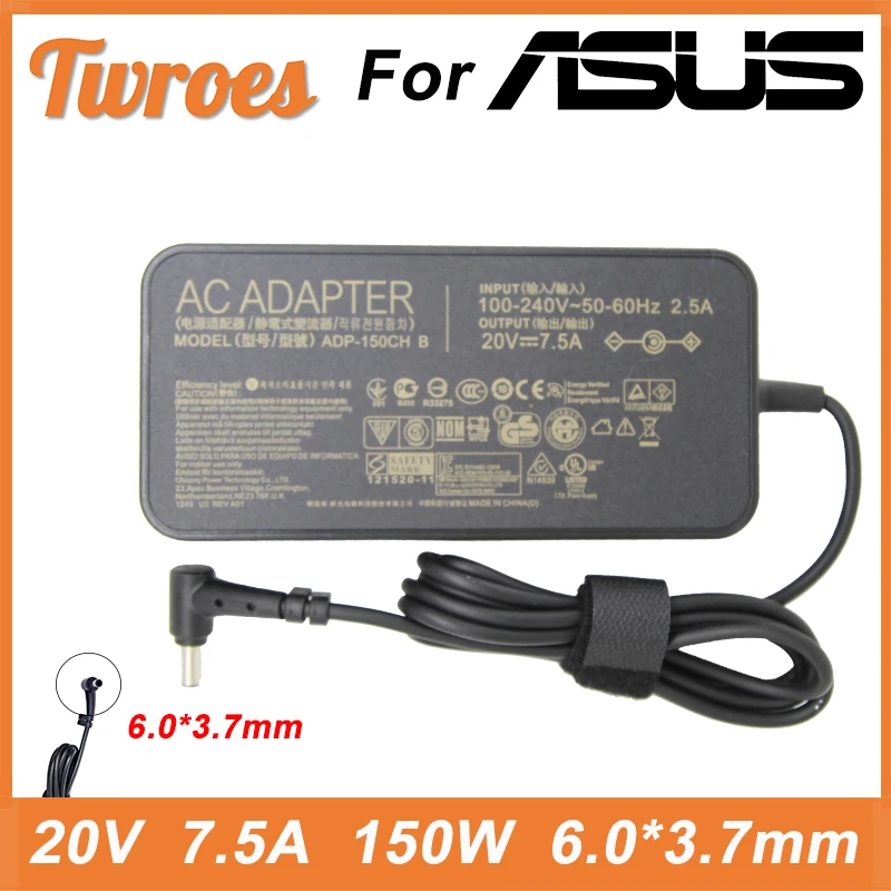 carregador de adaptador de laptop ac para asus rog fx95d vx60g tuf gaming a15 fx506lu fx705g fx86fe t9750 150w 20v 75a 60x37 mm 01