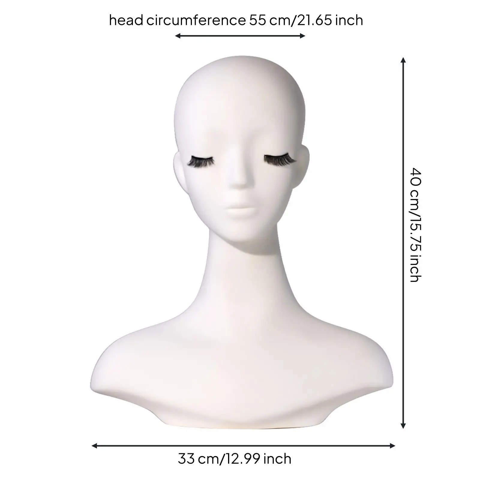 PVC Display Mannequin Head with Shoulders for Wig Hat Scarf Jewelry Showcase Neutral Matte Finish