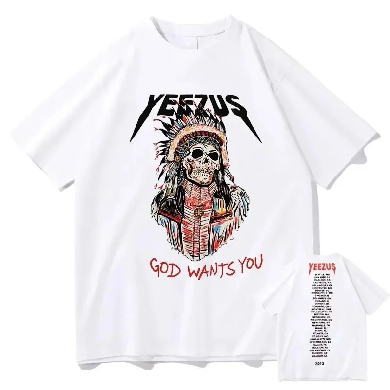 God Wants You T Shirt Kanye West Double Sided Print Tshirt Tops Tribal Skull Graphic T-shirts Summer Men Women Hip Hop Tee Shirt