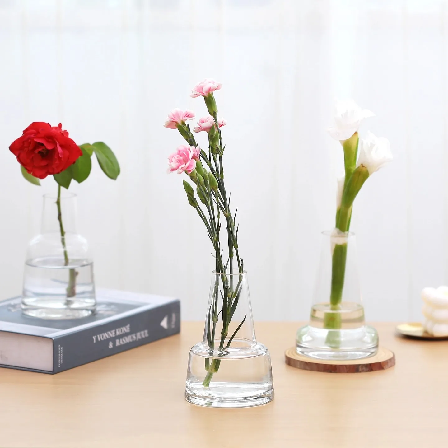 Modern Simplicity Creativity Mouth Conical Glass Small Vase Living Room Desktop Small Vase Artistic Decoration Mini Ornaments