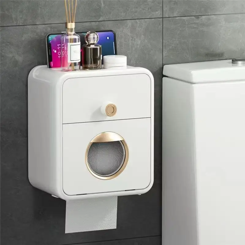 A21I-Waterproof Toilet Paper Holder, Wall Mounted Tissue Storage Box, Roll Organizer For Bathroom Accessories