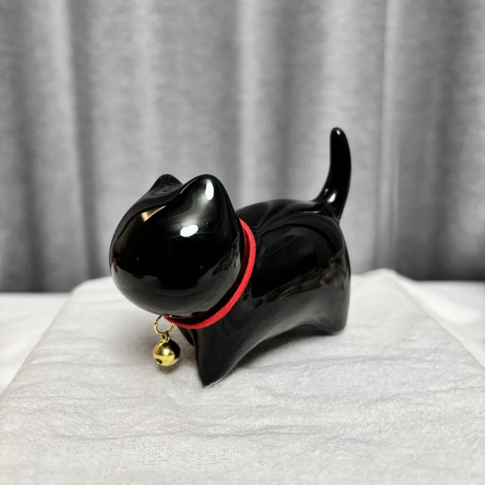 Ceramics Faceless Cat Crafts Model Modern Art Ornaments Lucky Cat Bell Figurines Handmad Luxury Style Animal Feng Shui Decor