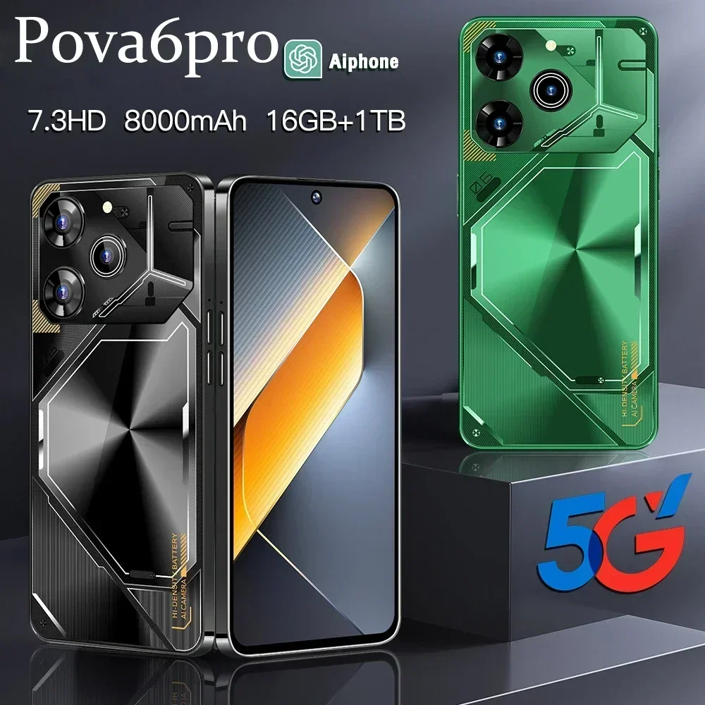 New Cellphones Pova 6 Pro Original 4G 5G Smartphone 7.3HD 108MP Dual Sim Card Smart Mobile Phone 6800mAh Android 14 Cell Phone