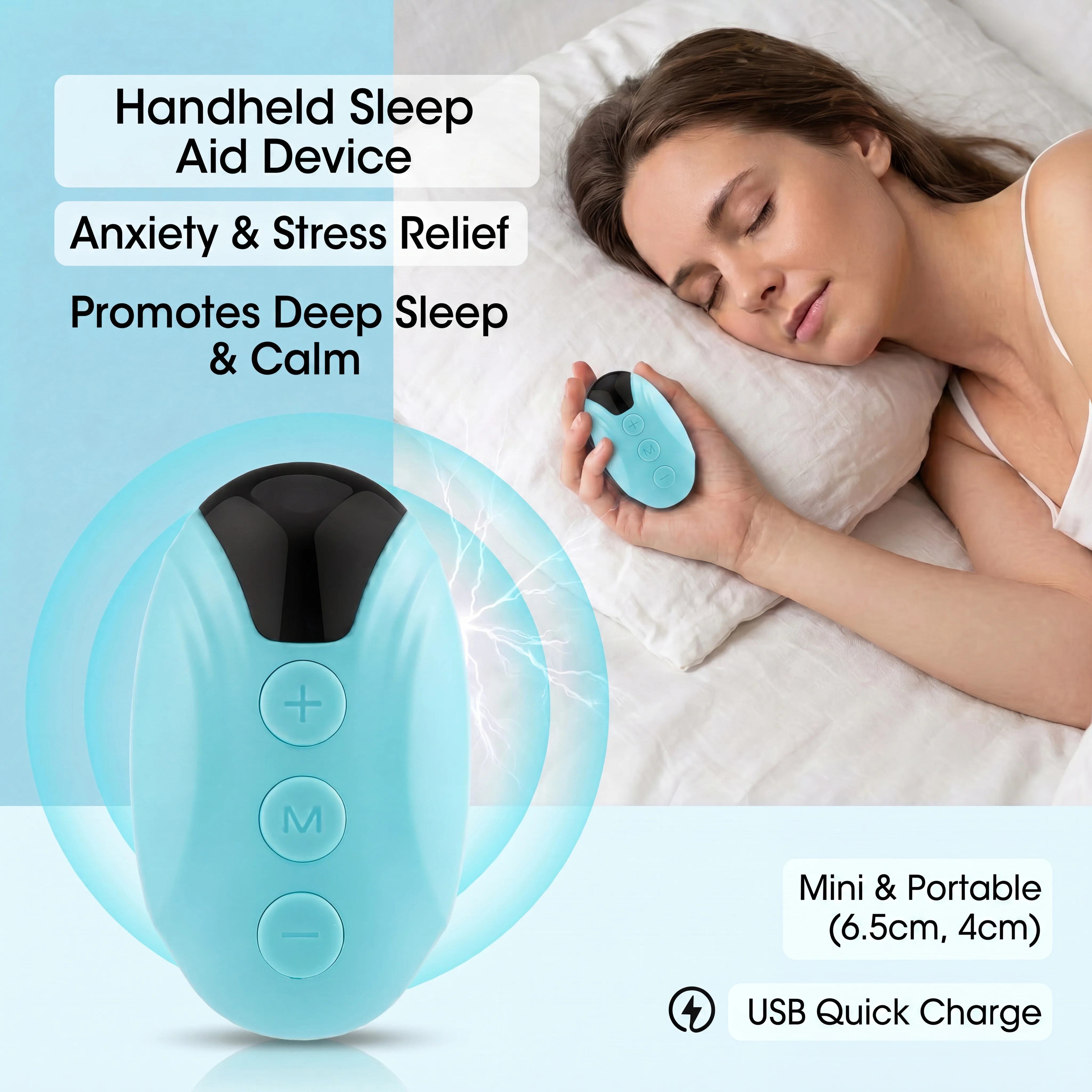 Appareil d'Aide au Sommeil à Main avec Écran LCD, 15 Niveaux Rechargeable USB, Silencieux et Compact avec Minuterie pour se Détendre avant de Dormir à la Maison ou en Voyage