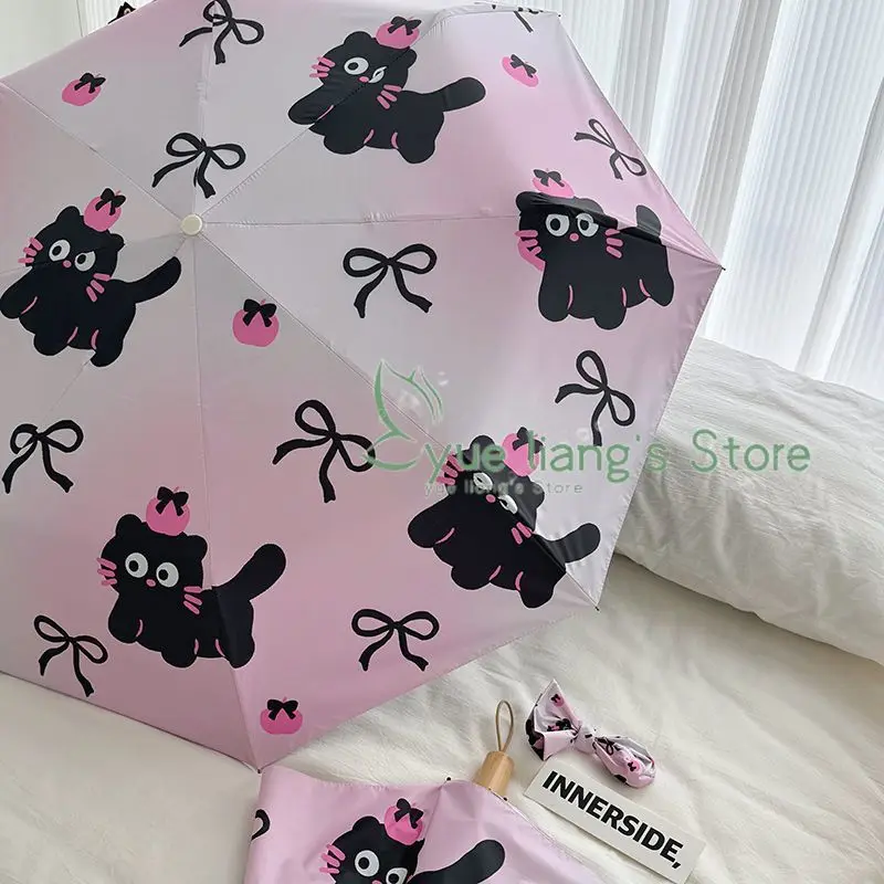 Automatic Pink Cat Umbrella, Sun Umbrella for Weather and Rain, Sun Protection Folding Ultraviolet Vinyl Parasol, New Umbrella