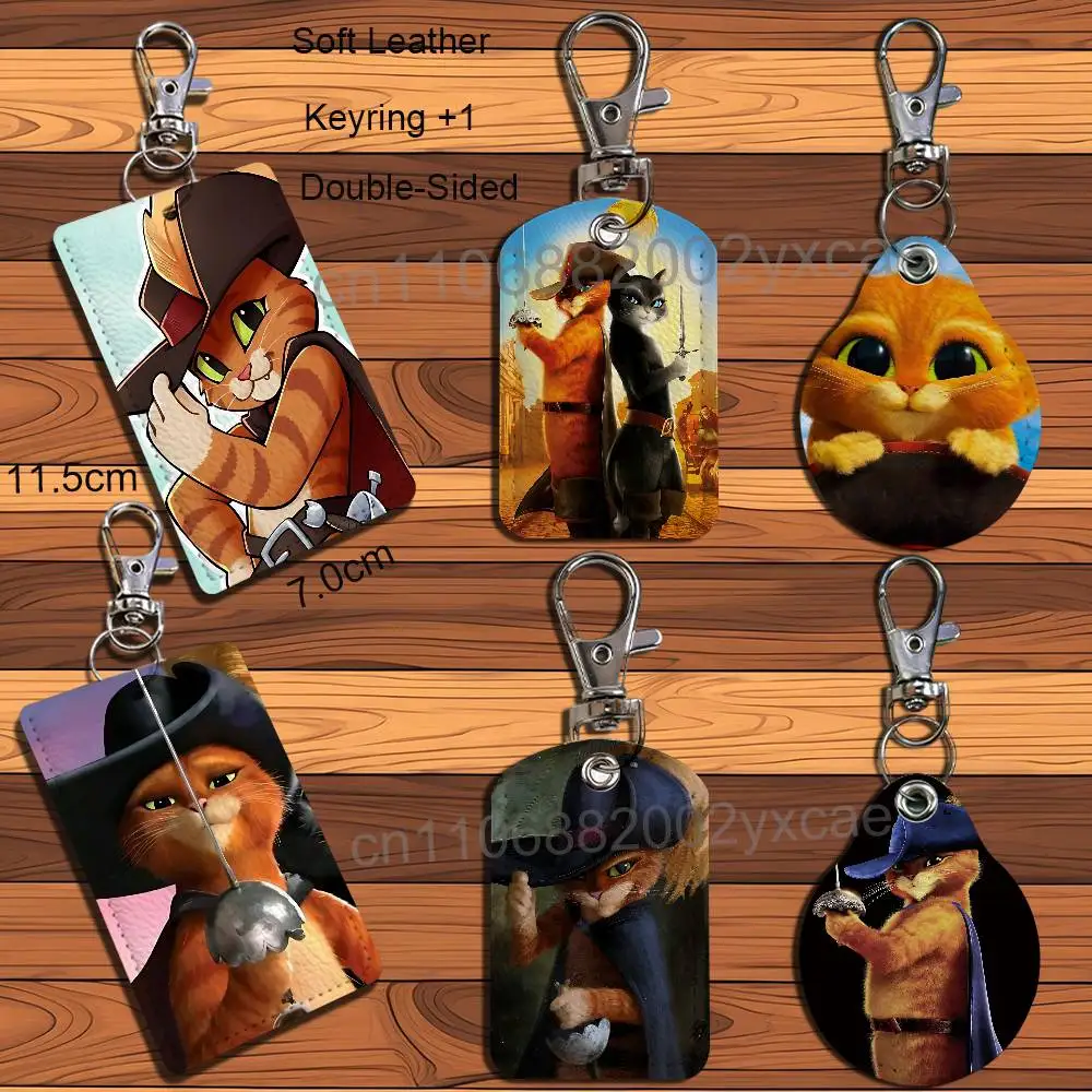 

cat Swordsman Puss in Boots Card Holder With Keychain Executive Protection For Bank Credit Subway Bus Case