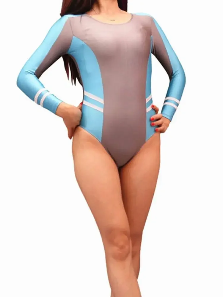 긴 소매 Mercerized 스판덱스 수영복 스타킹 패치 워크 대비 색 바디 슈트 섹시한 요가 피트니스 바디 테디 레오타드 유니타드