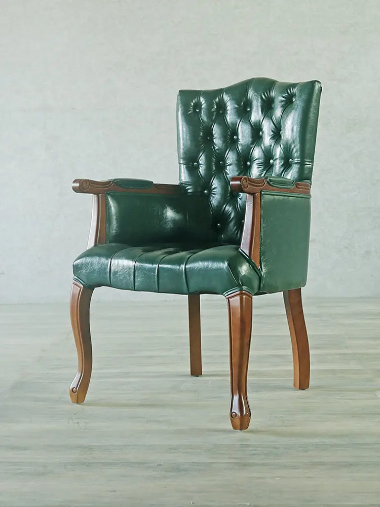 Computer chair, solid wood book chair, leather soft-wrapped walnut-colored dining mahjong chess , and card