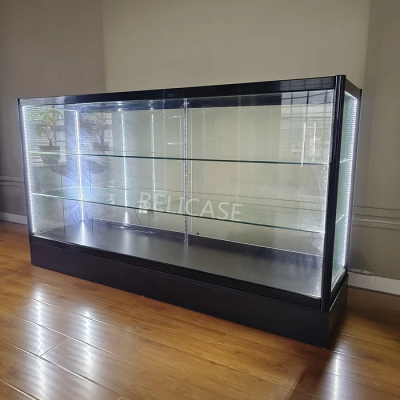 Customized. Custom retail store 6 feet glass display show cheap aluminum frame glass counter display cases Smoke Shop