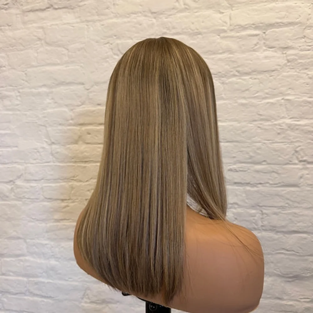 Ash Blonde Highlights Color Short Straight Bob Lace Front Wigs For Women Synthetic Hair Wig 13x4 Lace Frontal Wig for Women