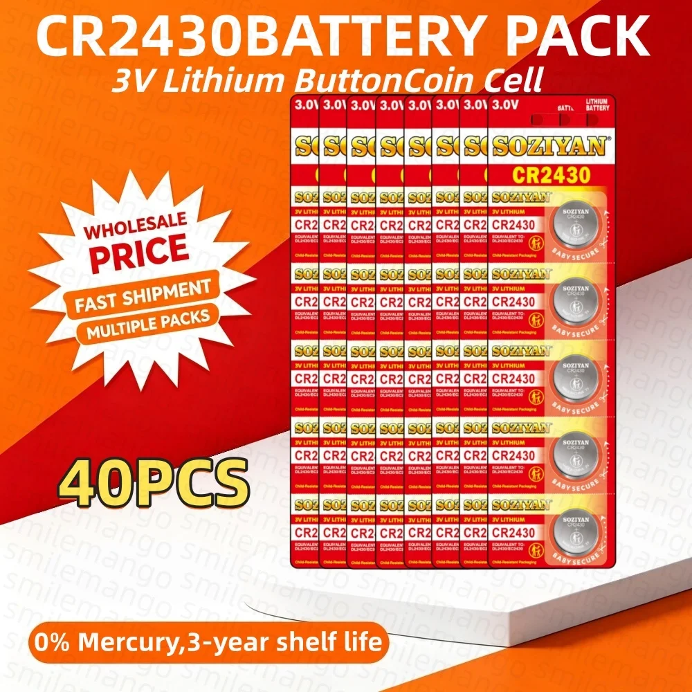 3V 350mAh CR2430 Lithium Coin Battery, Compatible with DL2430/BR2430, for Watch, Clock, Car Key Fob