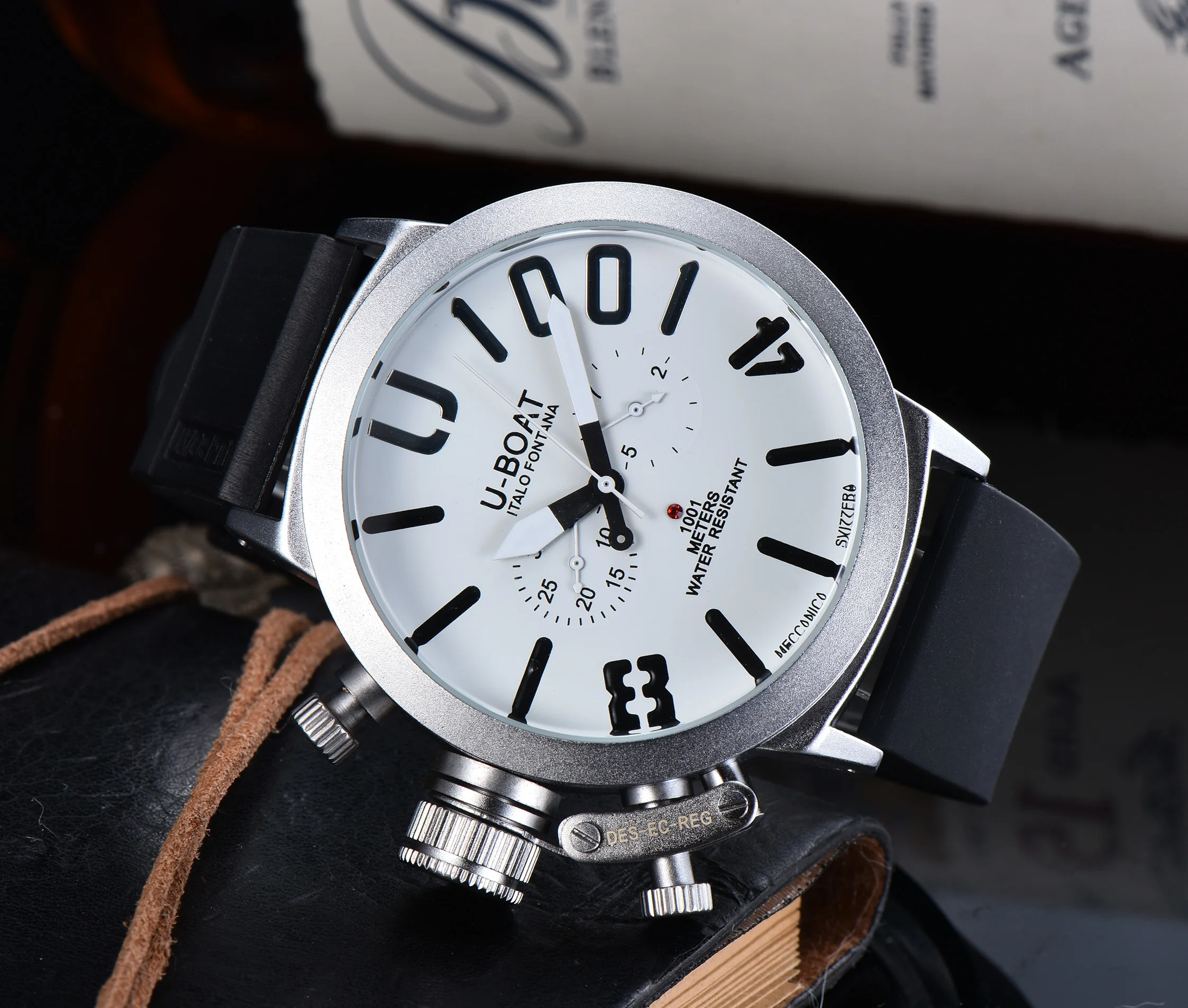 

Мужские часы U-Boat Classico 1001 Style с большим циферблатом, корпусом из нержавеющей стали, резиновым ремешком, светящимися элементами, водонепроницаемые, спортивные наручные часы 1001M