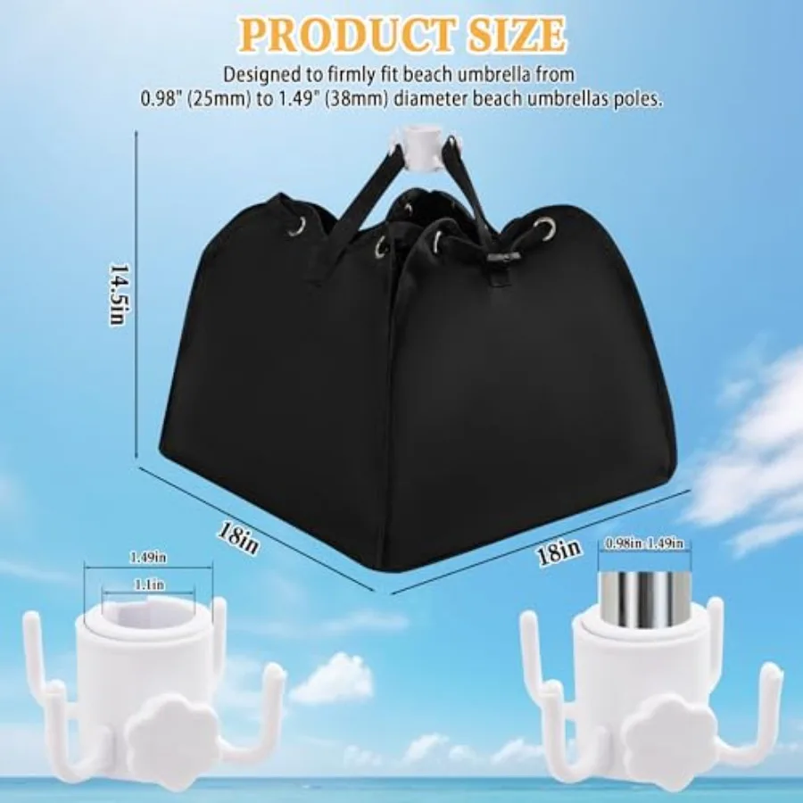 Beach Umbrella Base Weight Bag, Fillable Sand Bags for Umbrella Stability, Portable Parasol Sand Storage Bag with Hanging Hook