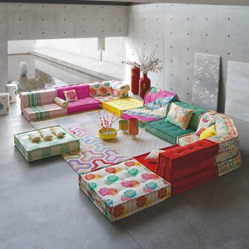 

Module combination large flat-floor villa living room designer color high-end fabric