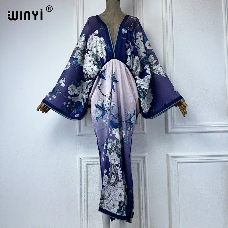 WINYI Bohemian Summer Beach Dress High Quality Double Sided Boho Print abaya dubai luxury maxi dress Women Evening party kaftan