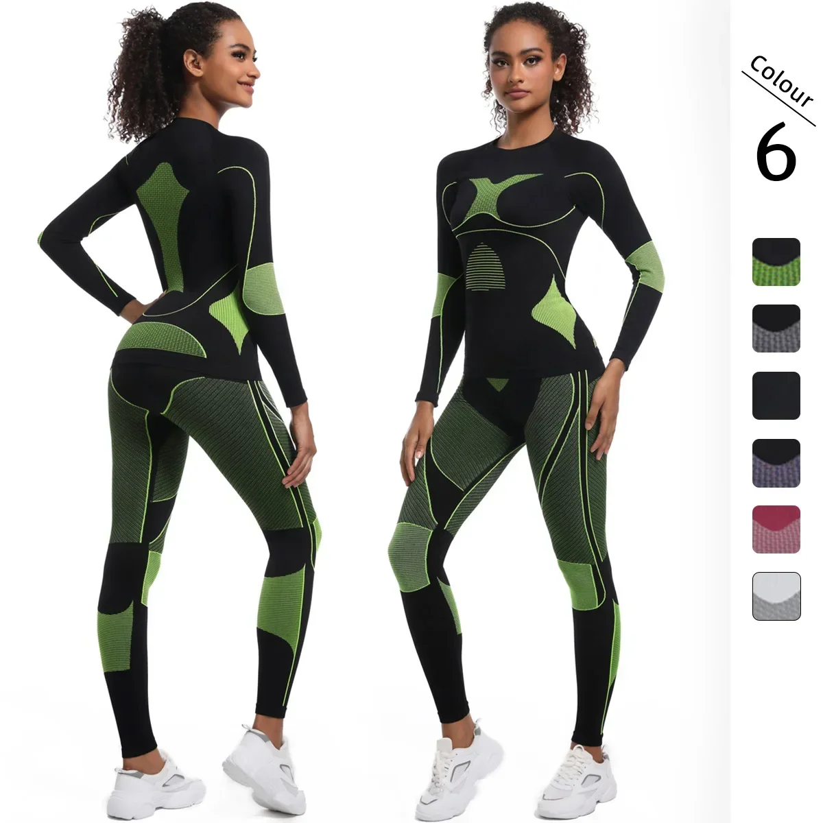 2PCS Women Seamless Tight Yoga Sets Workout Sportswear Gym Workout Tracksuit Fitness Sports  Running Suits Ski Thermal Underwear