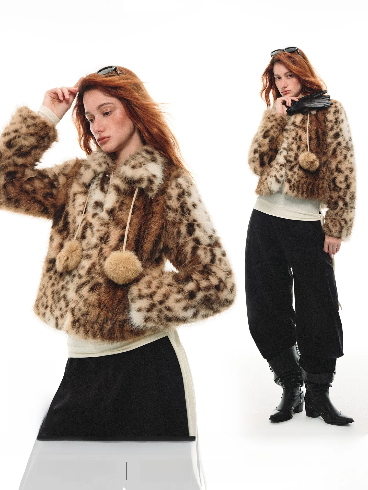 

Trendkill Detachable Faux Fur Jaet Women's Loose Warm ort adient Leopard Print Coat Korean Sle Long Sve Casual Out...