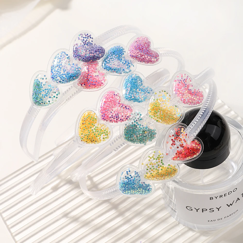 1/2Pcs Transparent Quicksand Hair Hoop Kids Girl Glitter Heart Sequin Cartoon Hair Bands Children Headwear Baby Hair Accessories