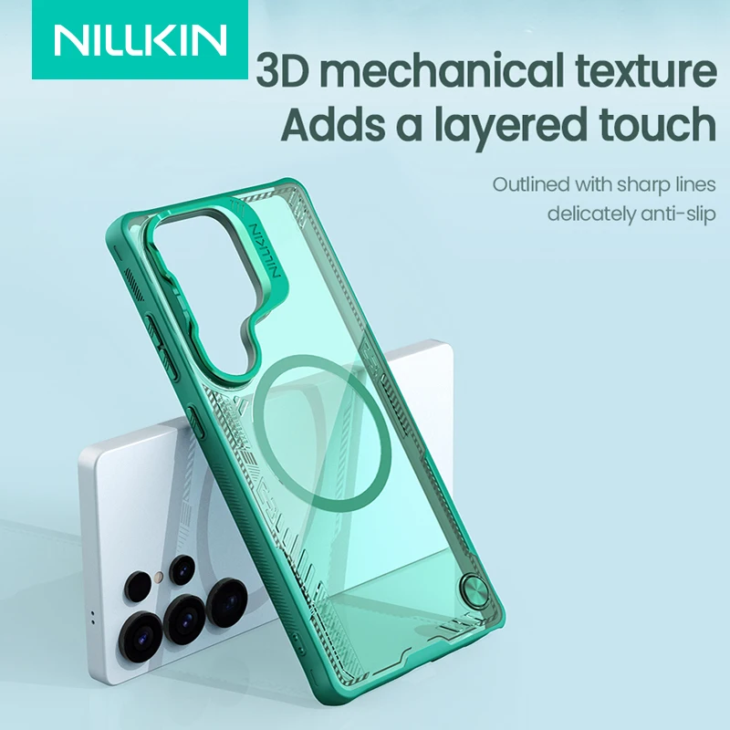 

For Samsung Galaxy S25 Ultra Case NILLKIN Magnetic Iceblade Prop Anti-slip Hard PC + Soft TPU Transparent Back Phone Stand Cover