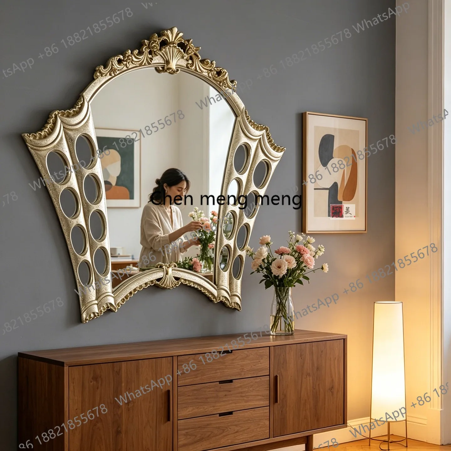 French retro fireplace decorative mirror American wall hanging makeup mirror porch background wall mirror European style