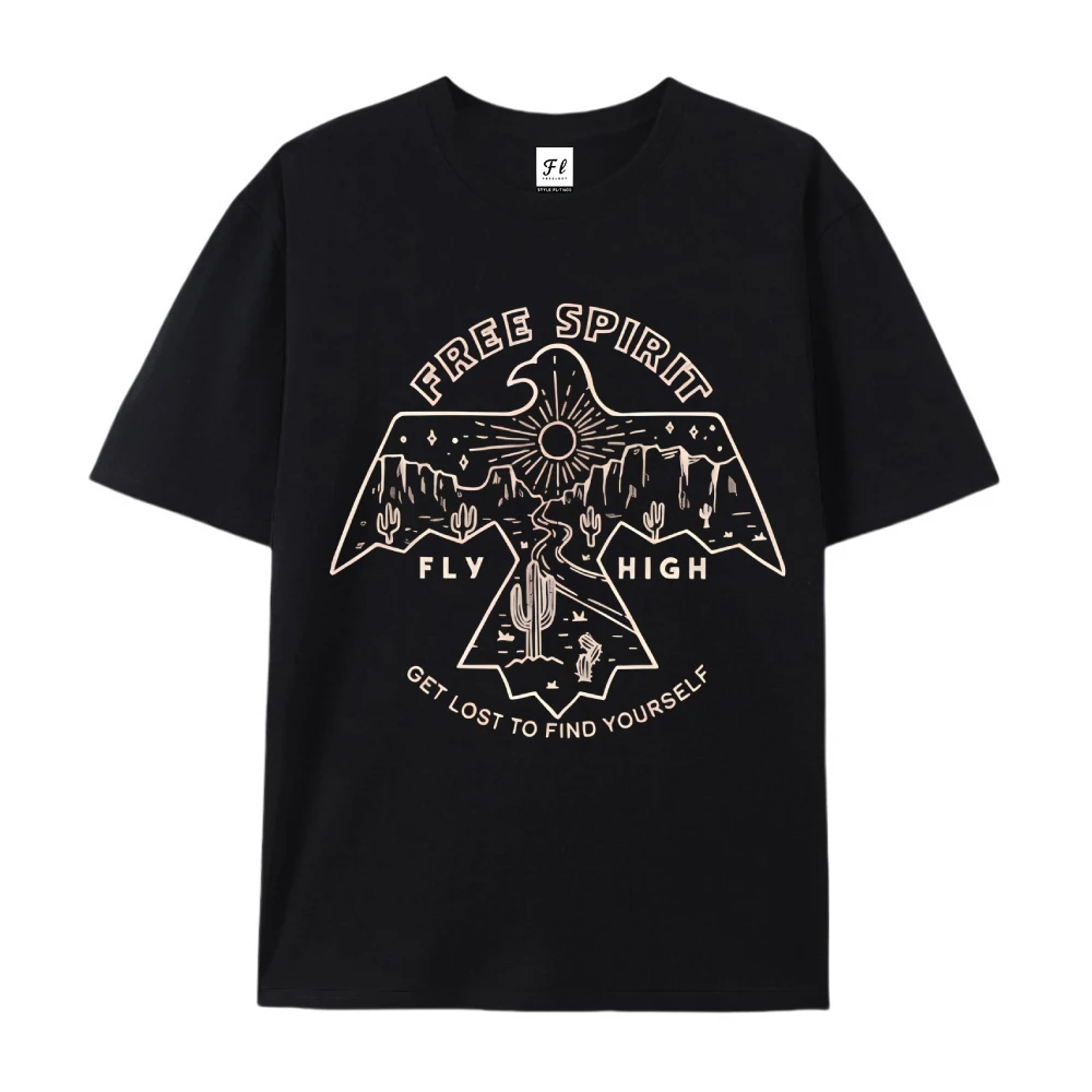 Free Spirit Fly High Grafik-Shirt für Damen, Herren, Unisex, T-Shirt-Stil, Baggy, Komfort, kurzärmelig, Tops, Streetwear