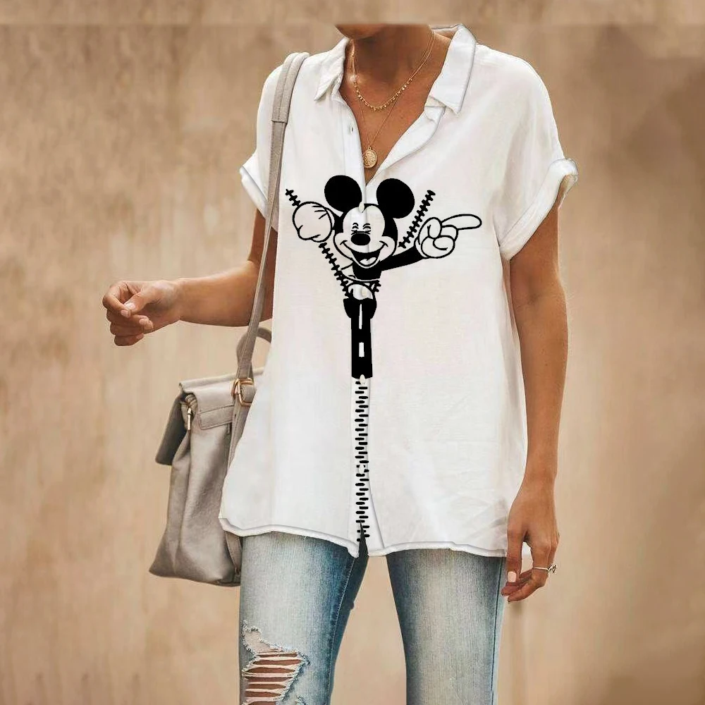 Summer 2022 New Street Style Disney Brand Mickey and Minnie Anime Short Sleeve Shirts Fashion Casual Ladies Kawaii Tops y2k