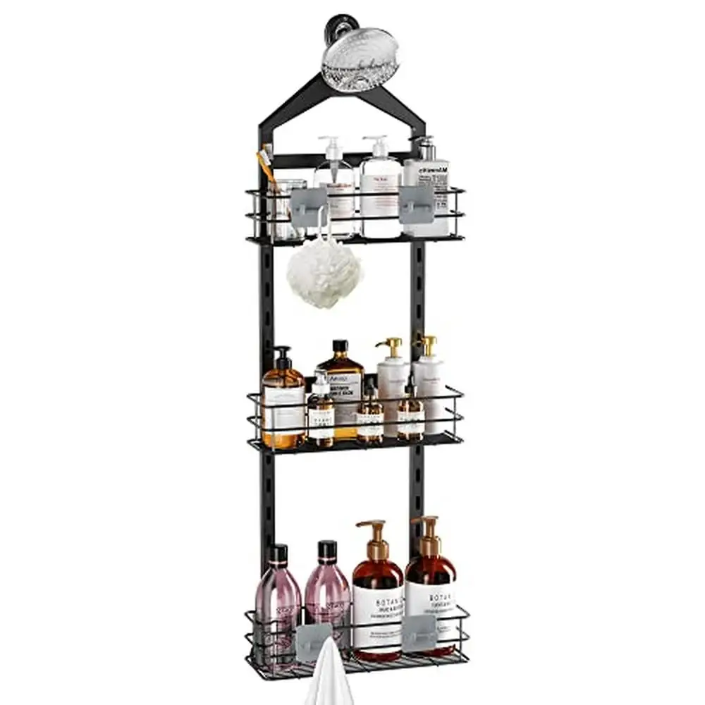 

Adjustable Rustproof Shower Caddy Hanging Organizer with Anti-Slip Shelves Hooks No Drill Needed