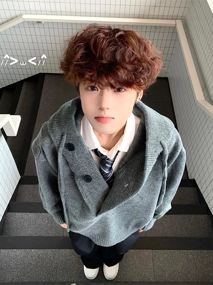 

Cleanfit ey Hoodie Men's Loose Knitted Sweater Autumn Winter Lazy Sle Couple's Outerwear American Sle Button Detail